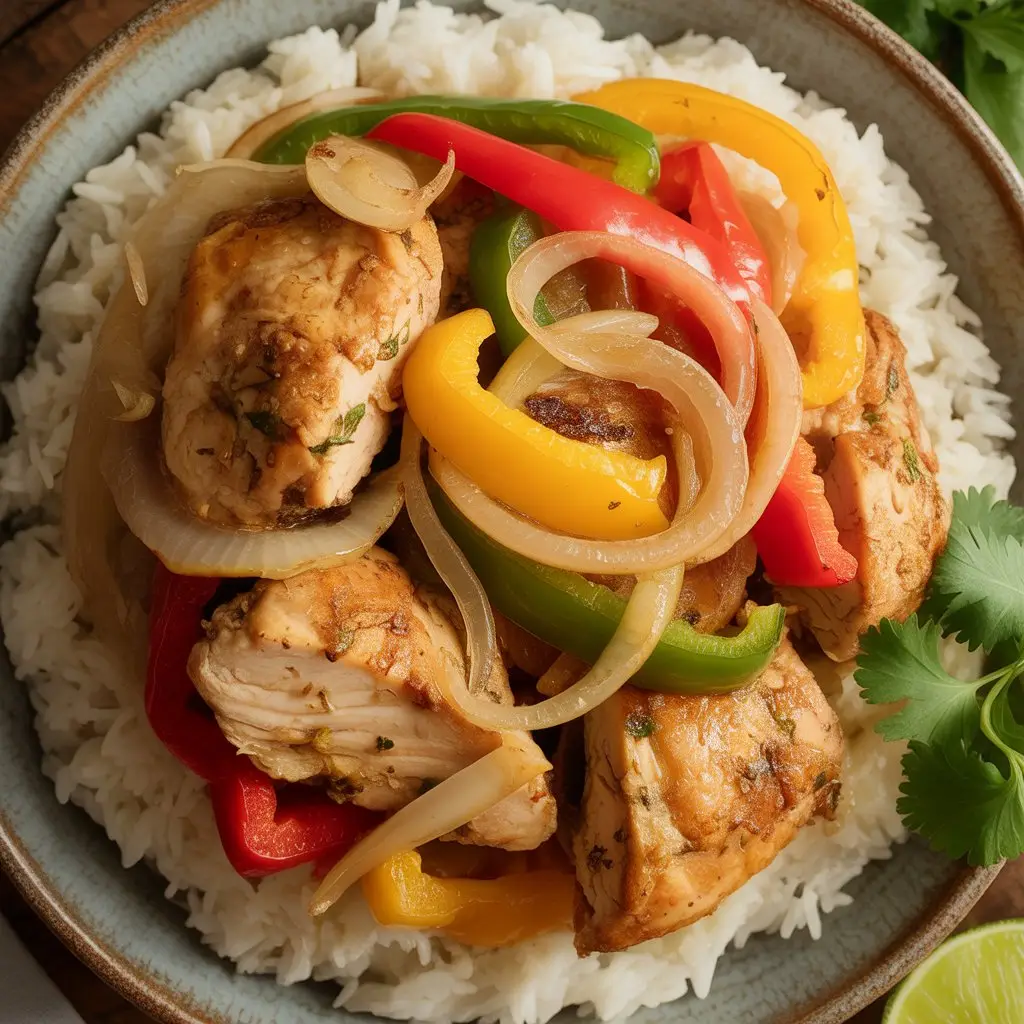 Chicken Peppers And Onions Rice