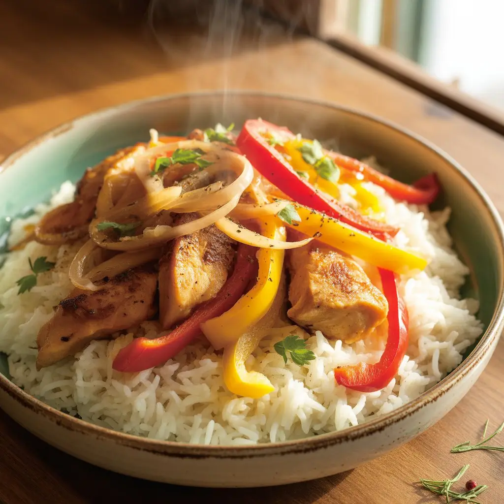 Chicken Peppers And Onions Rice