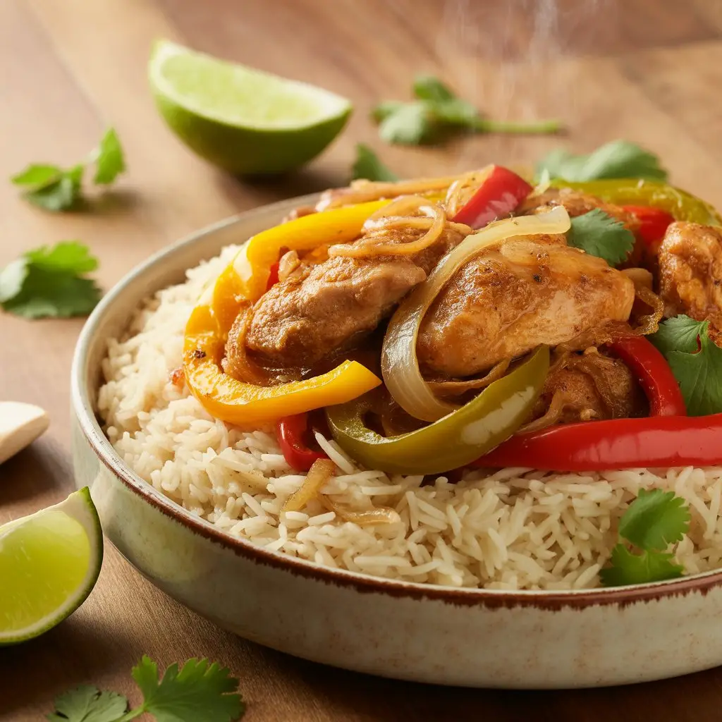 Chicken Peppers And Onions Rice