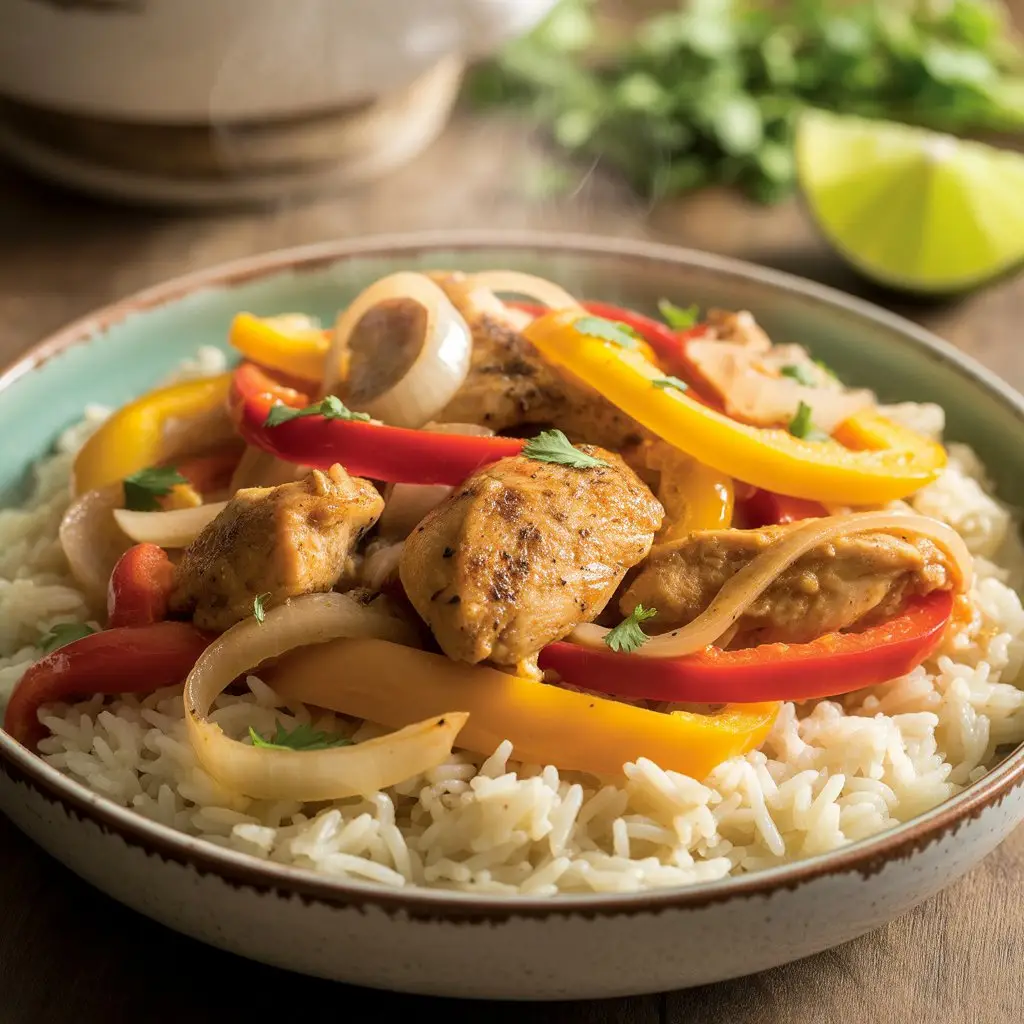 Chicken Peppers And Onions Rice