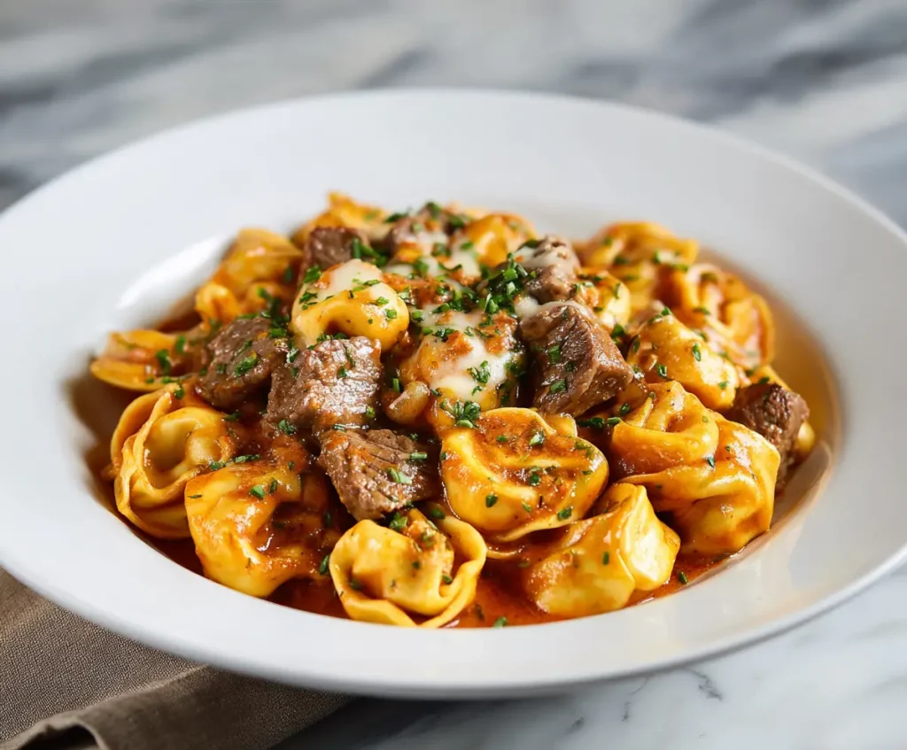 Cheese Steak Tortellini Pasta