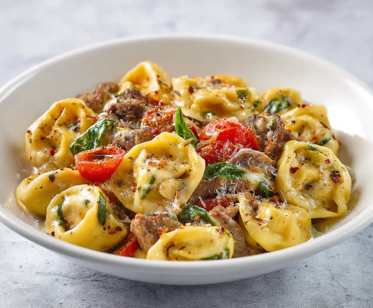 Cheese Steak Tortellini Pasta