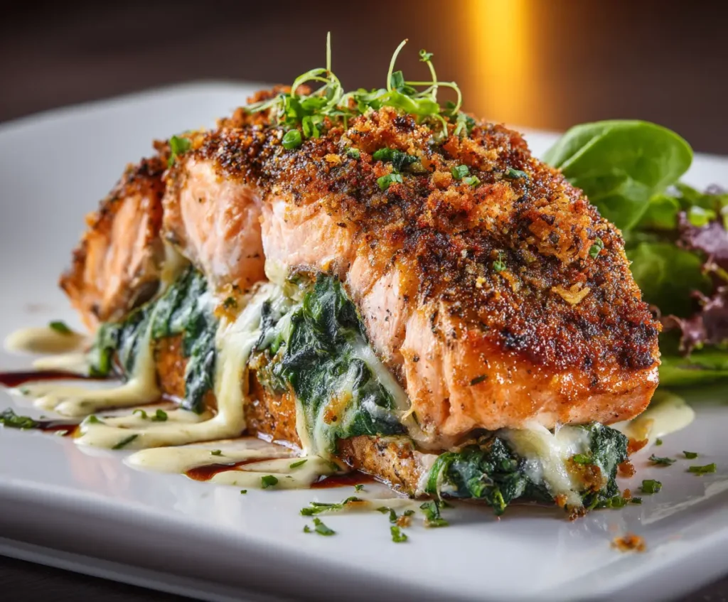 Blackened Salmon Stuffed with Spinach and Parmesan