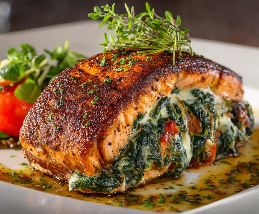 Blackened Salmon Stuffed with Spinach and Parmesan