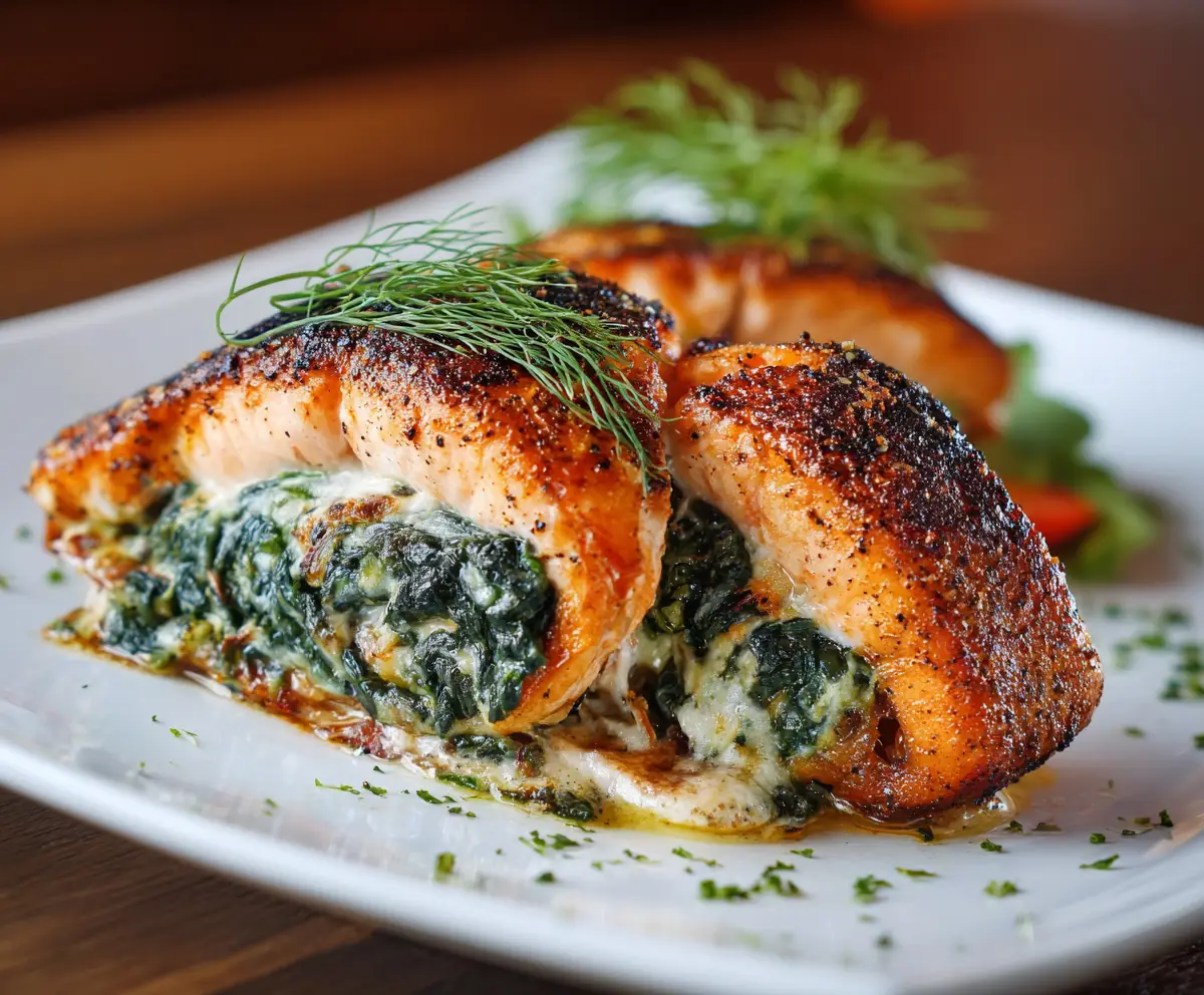 Blackened Salmon Stuffed with Spinach and Parmesan