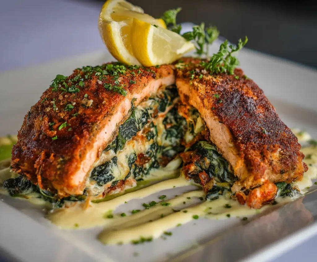 Blackened Salmon Stuffed with Spinach and Parmesan – Restaurant