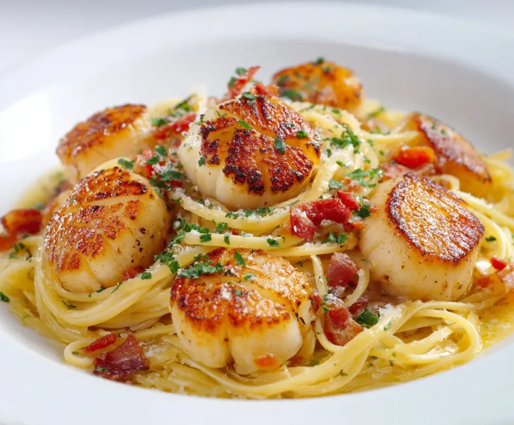 Creamy Garlic Scallops Pasta