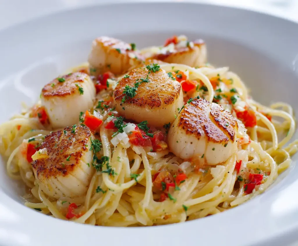 Creamy Garlic Scallops Pasta