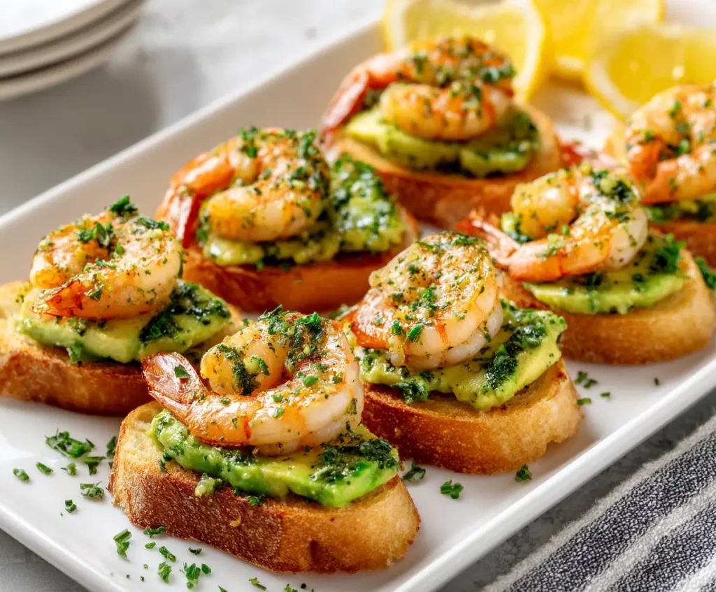 Garlic Shrimp Crostini with Avocado 