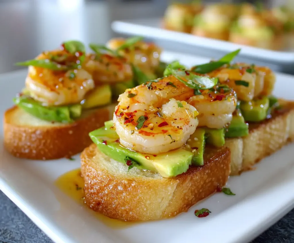 Garlic Shrimp Crostini with Avocado