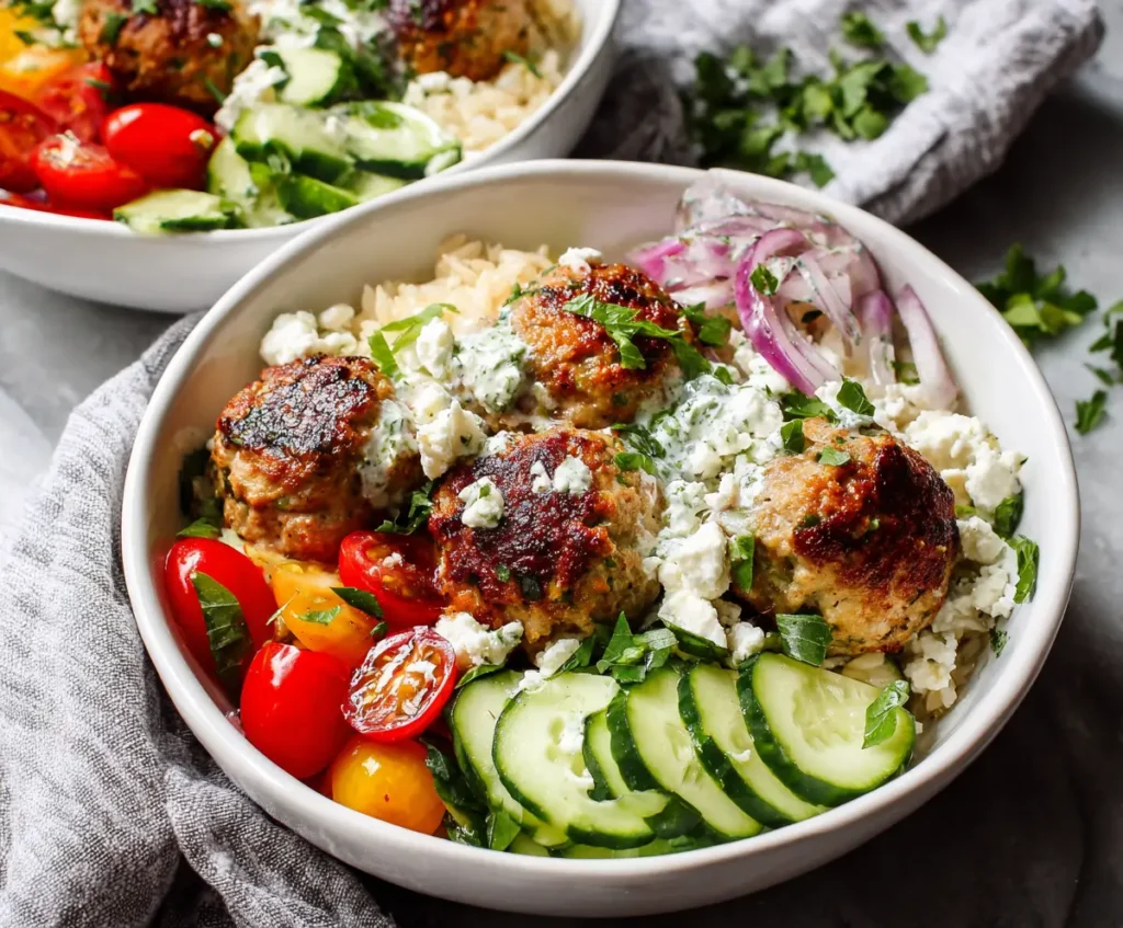 Mediterranean Chicken Meatball Bowls