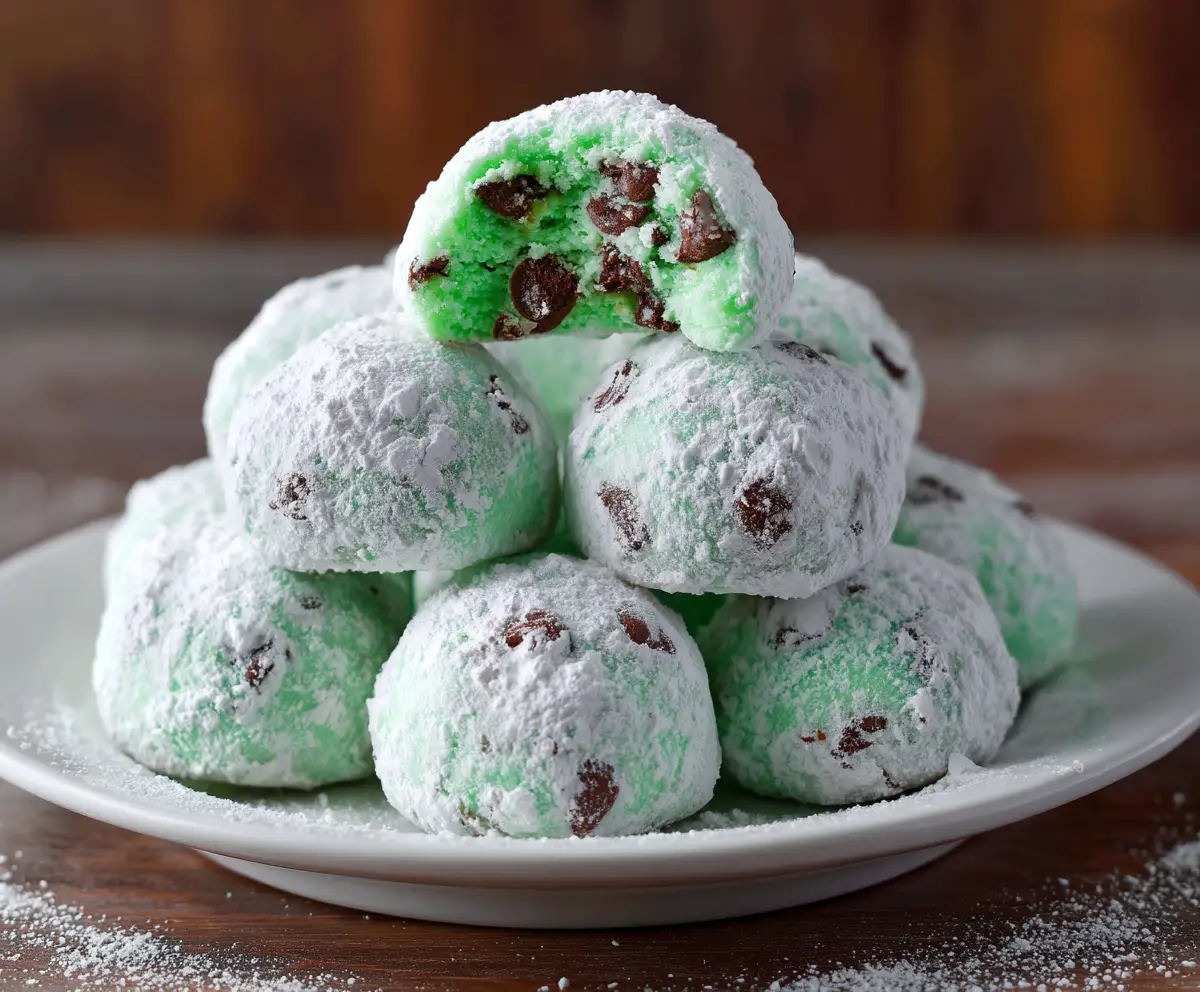 Mint Chocolate Chip Snowball Cookies