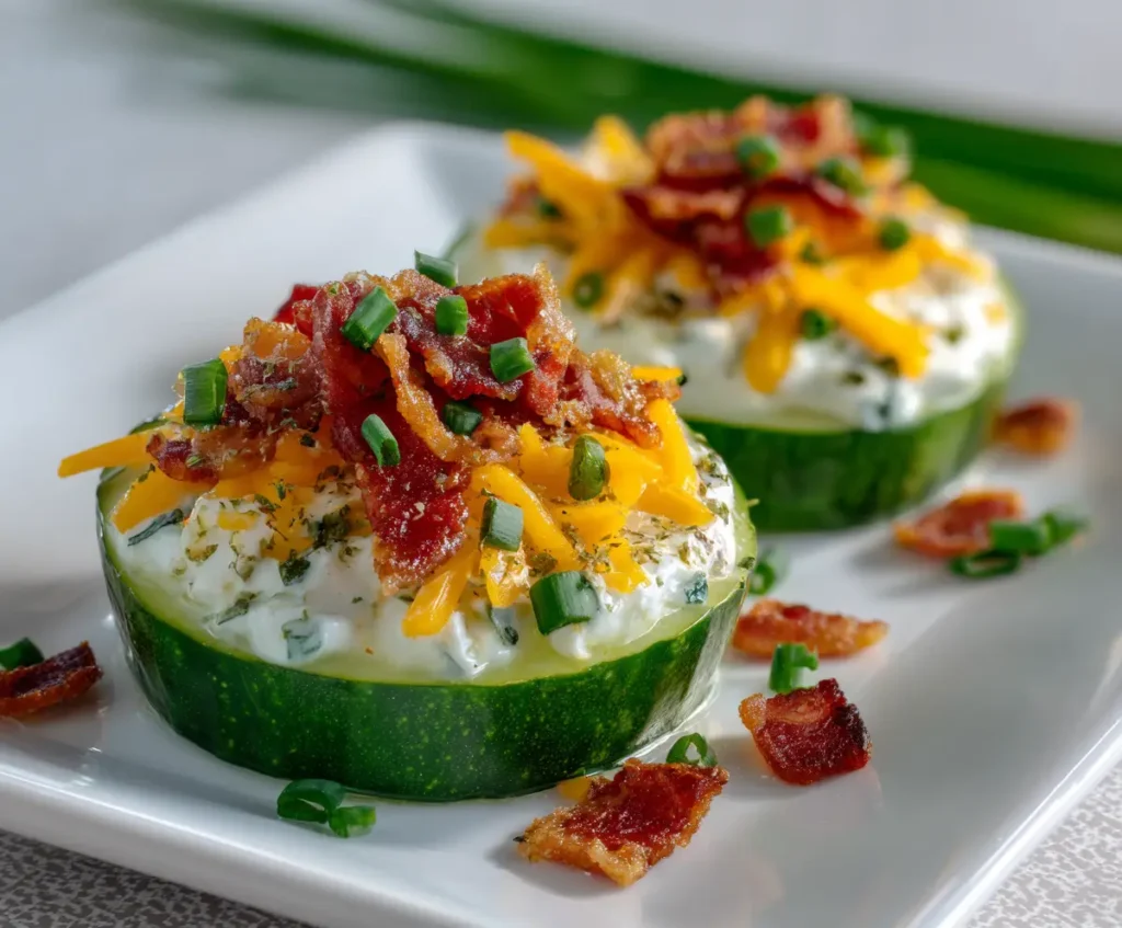 Creamy Cucumber Snack With Bacon and Cheddar Cheese