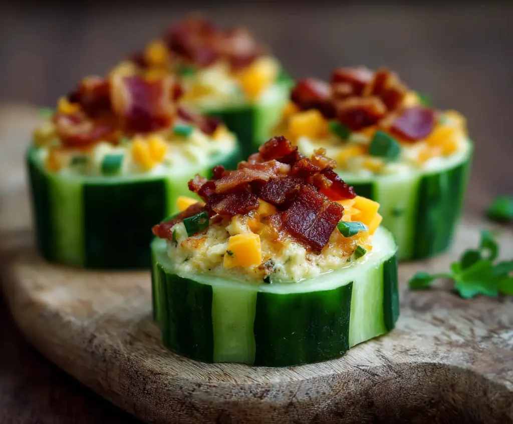 Creamy Cucumber Snack With Bacon and Cheddar Cheese