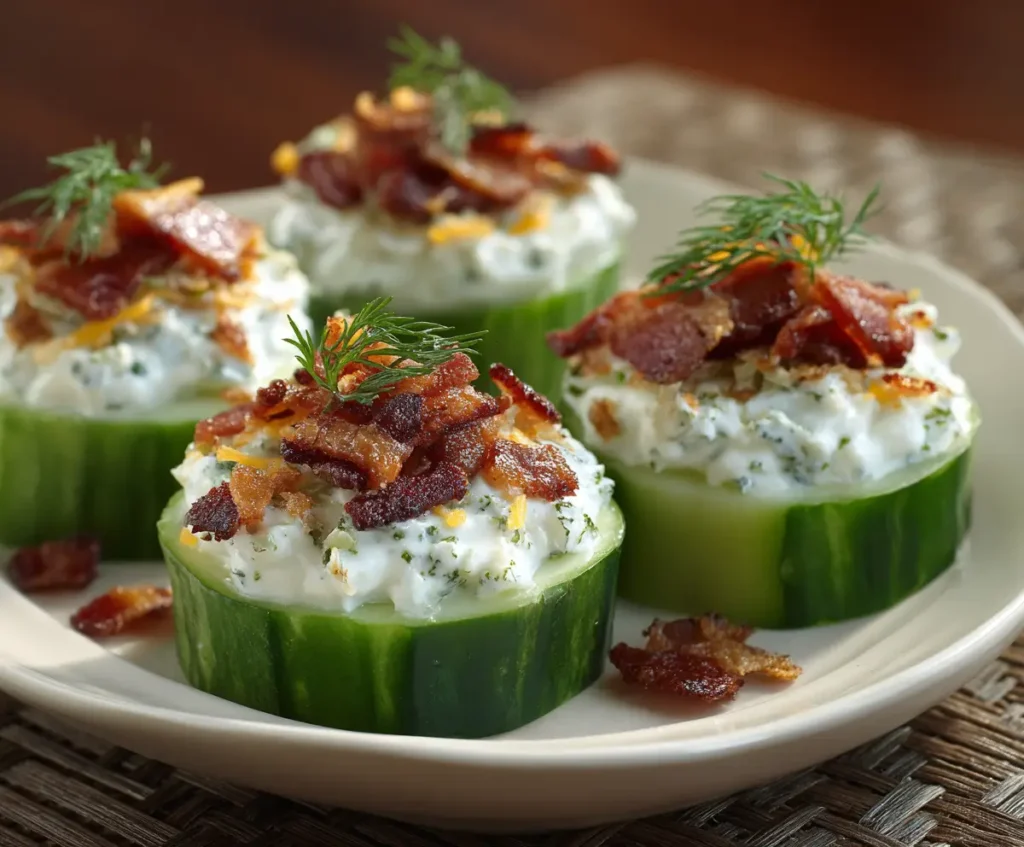 Creamy Cucumber Snack With Bacon and Cheddar Cheese