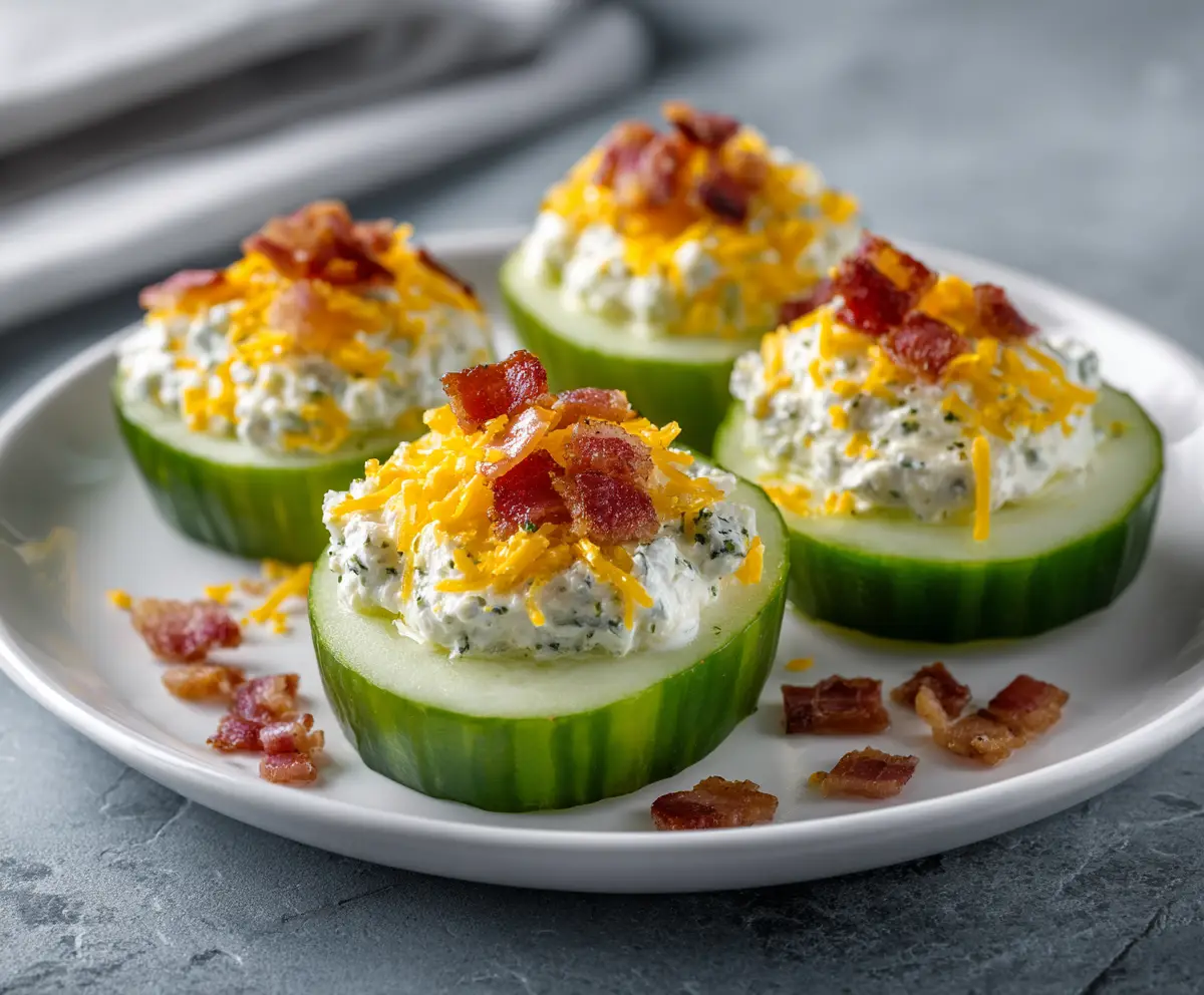 Creamy Cucumber Snack With Bacon and Cheddar Cheese