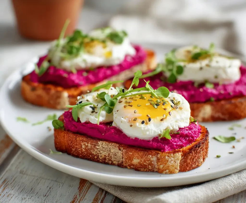 Sweet Potato Toast with Beet Hummus Burrata