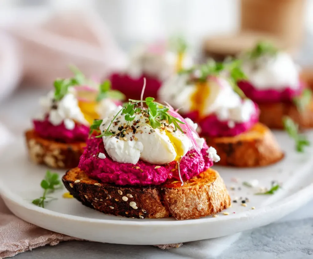 Sweet Potato Toast with Beet Hummus Burrata