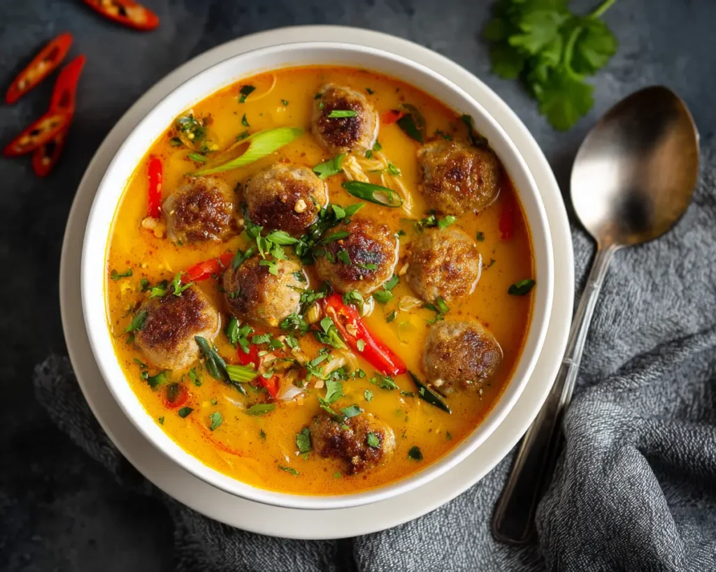 Bold Thai Curry Meatball Soup 