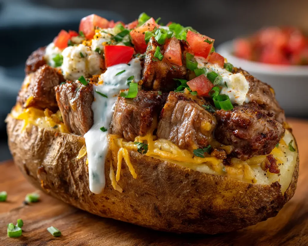 Loaded Baked Potato with Steak Bites 