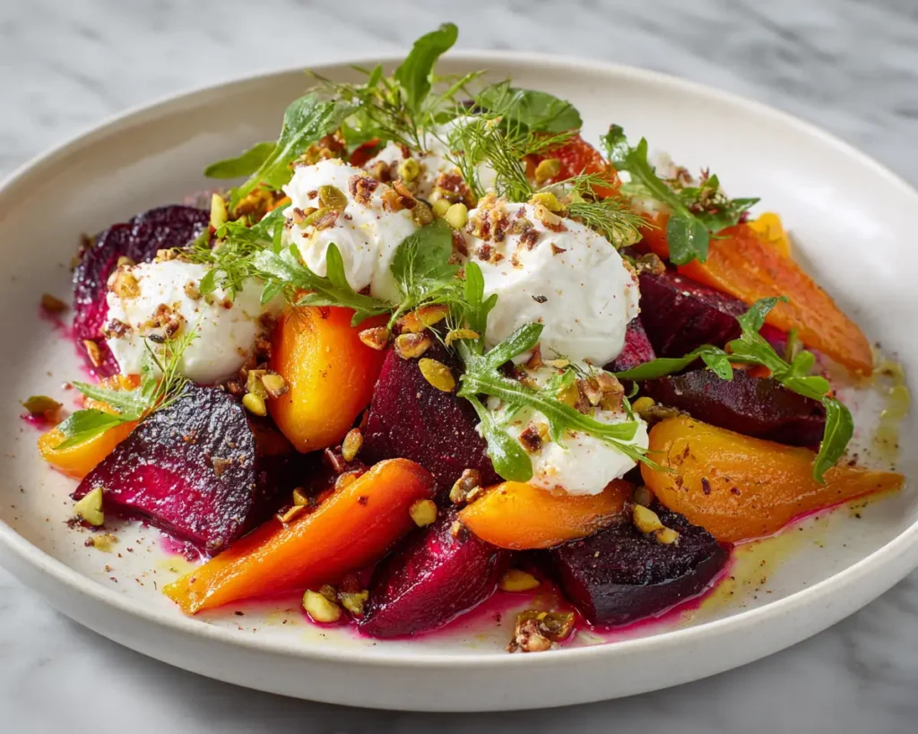 Roasted Beets Carrots Burrata Salad 